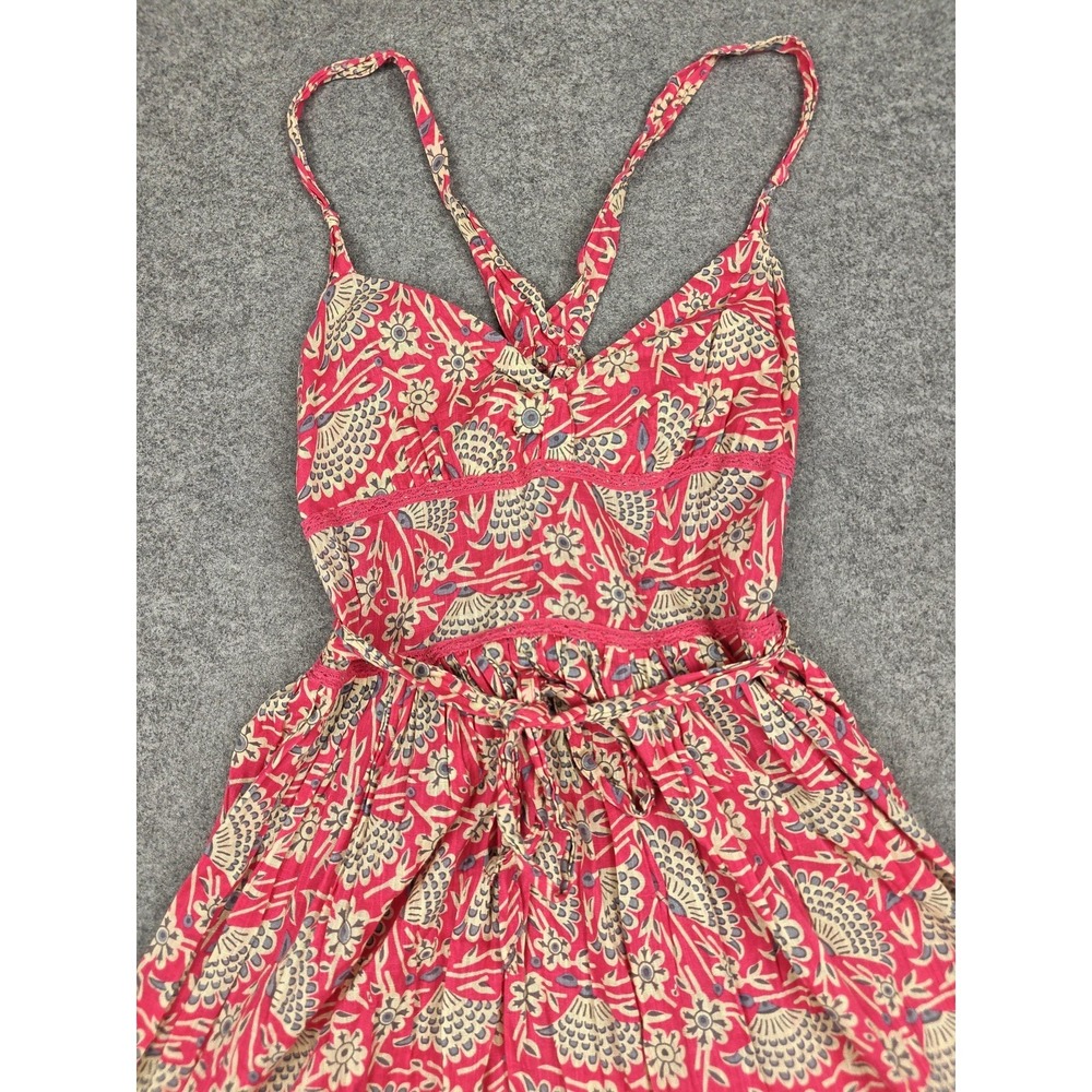 Free People Dress Womens 8 Pink Floral Cotton Smocked Sundress Midi Lace Boho - Picture 4 of 9